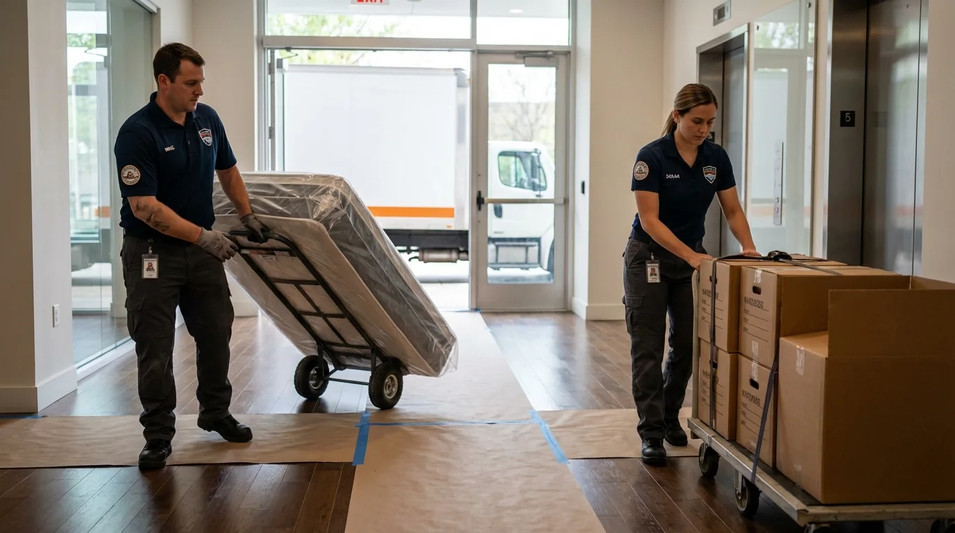 Professional apartment movers loading elevator in Camp Verde, AZ